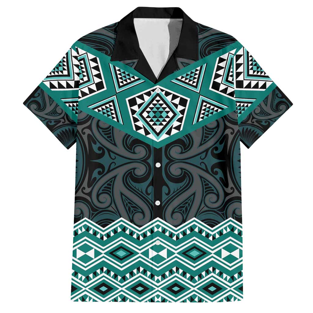 New Zealand Aotearoa Family Matching Puletasi and Hawaiian Shirt Turquoise Taniko Art Maori Pattern LT05 Dad's Shirt - Short Sleeve Turquoise - Polynesian Pride