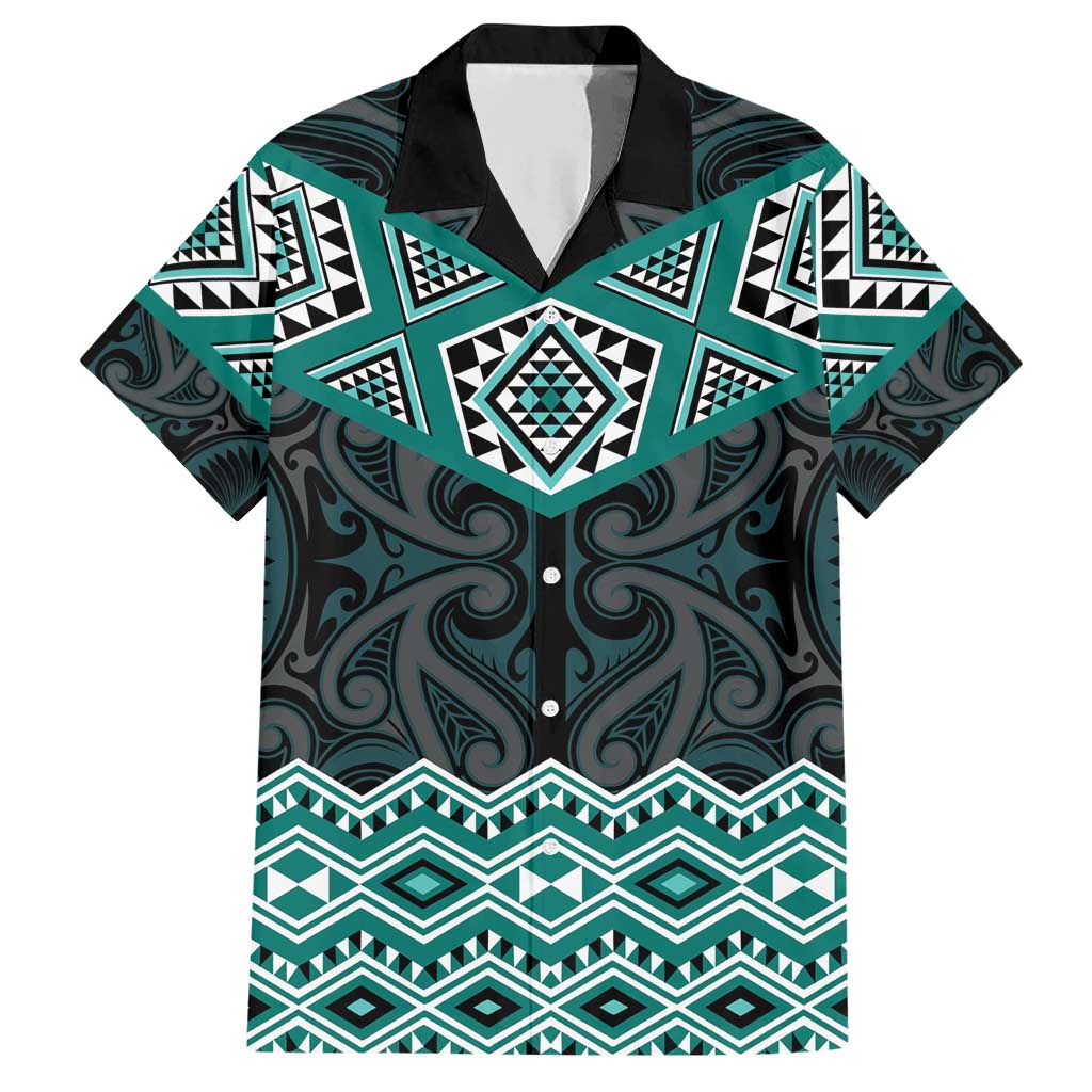 New Zealand Aotearoa Family Matching Short Sleeve Bodycon Dress and Hawaiian Shirt Turquoise Taniko Art Maori Pattern LT05 Dad's Shirt - Short Sleeve Turquoise - Polynesian Pride