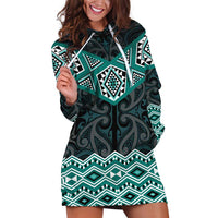New Zealand Aotearoa Hoodie Dress Turquoise Taniko Art Maori Pattern LT05 Turquoise - Polynesian Pride