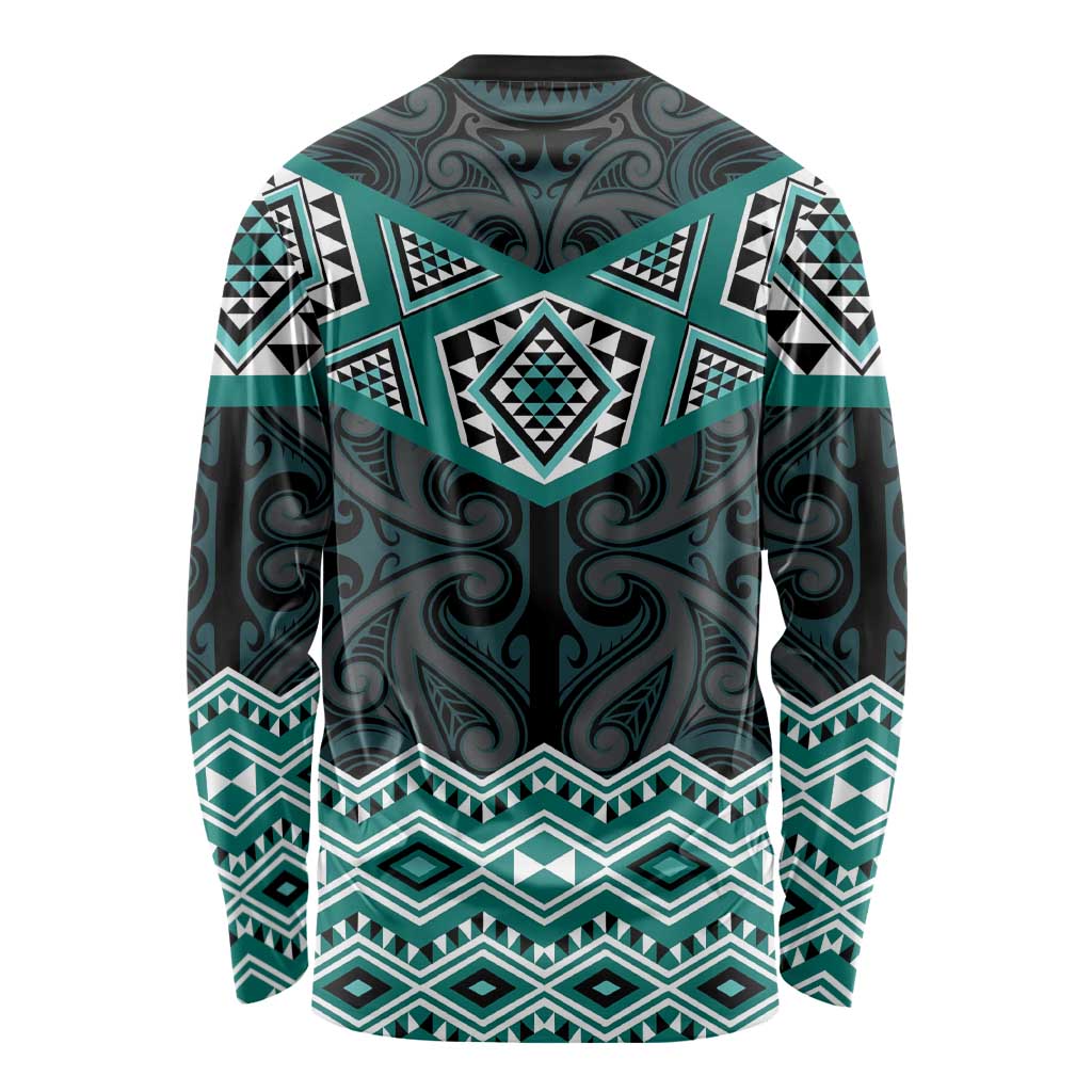 New Zealand Aotearoa Long Sleeve Shirt Turquoise Taniko Art Maori Pattern
