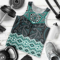 New Zealand Aotearoa Men Tank Top Turquoise Taniko Art Maori Pattern