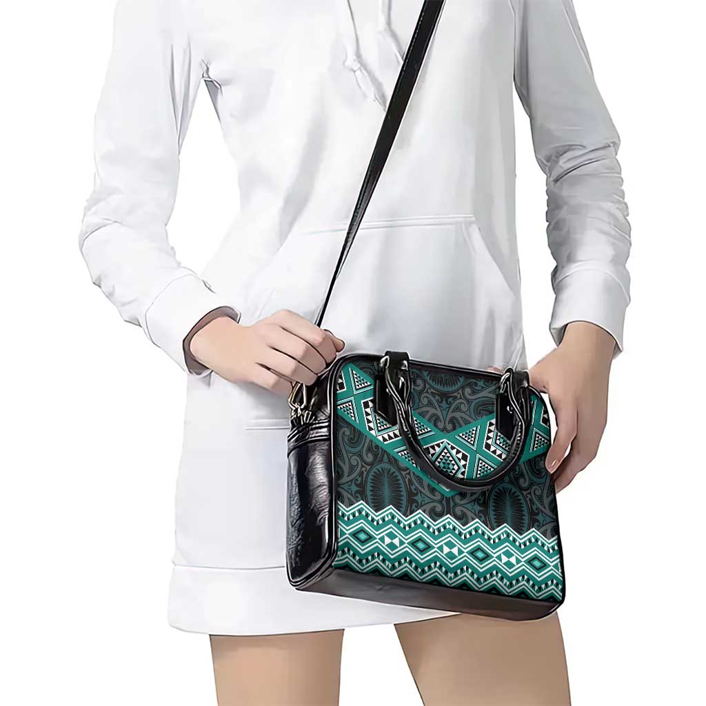 New Zealand Aotearoa Shoulder Handbag Turquoise Taniko Art Maori Pattern