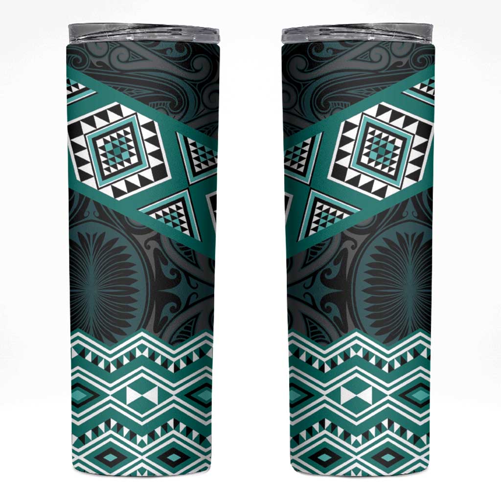 New Zealand Aotearoa Skinny Tumbler Turquoise Taniko Art Maori Pattern LT05 Turquoise - Polynesian Pride
