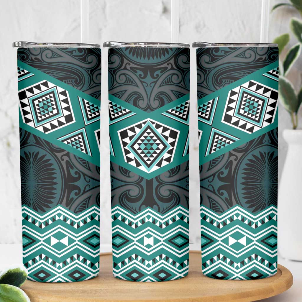 New Zealand Aotearoa Skinny Tumbler Turquoise Taniko Art Maori Pattern LT05 - Polynesian Pride