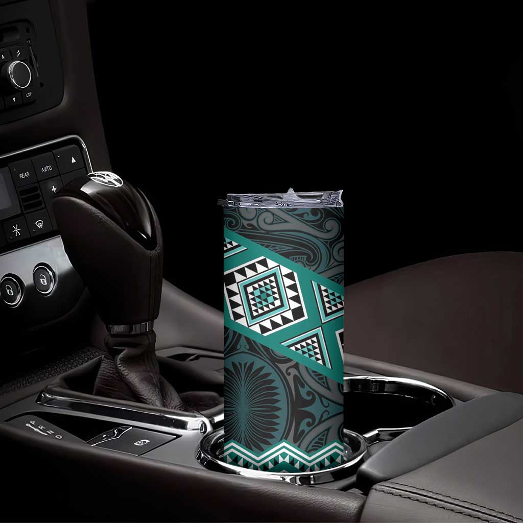 New Zealand Aotearoa Skinny Tumbler Turquoise Taniko Art Maori Pattern LT05 - Polynesian Pride