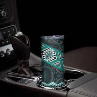 New Zealand Aotearoa Skinny Tumbler Turquoise Taniko Art Maori Pattern LT05 - Polynesian Pride