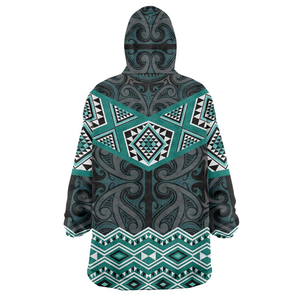 New Zealand Aotearoa Wearable Blanket Hoodie Turquoise Taniko Art Maori Pattern LT05 - Polynesian Pride