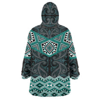 New Zealand Aotearoa Wearable Blanket Hoodie Turquoise Taniko Art Maori Pattern LT05 - Polynesian Pride