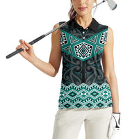 New Zealand Aotearoa Women Sleeveless Polo Shirt Turquoise Taniko Art Maori Pattern LT05 - Polynesian Pride