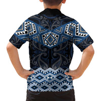New Zealand Aotearoa Family Matching Long Sleeve Bodycon Dress and Hawaiian Shirt Blue Taniko Art Maori Pattern LT05 - Polynesian Pride