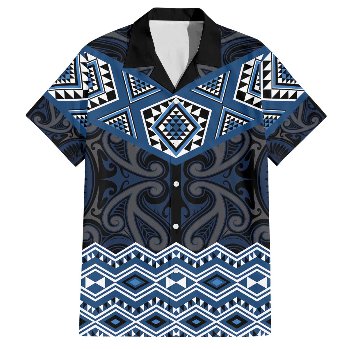 New Zealand Aotearoa Family Matching Off The Shoulder Long Sleeve Dress and Hawaiian Shirt Blue Taniko Art Maori Pattern LT05 Dad's Shirt - Short Sleeve Blue - Polynesian Pride