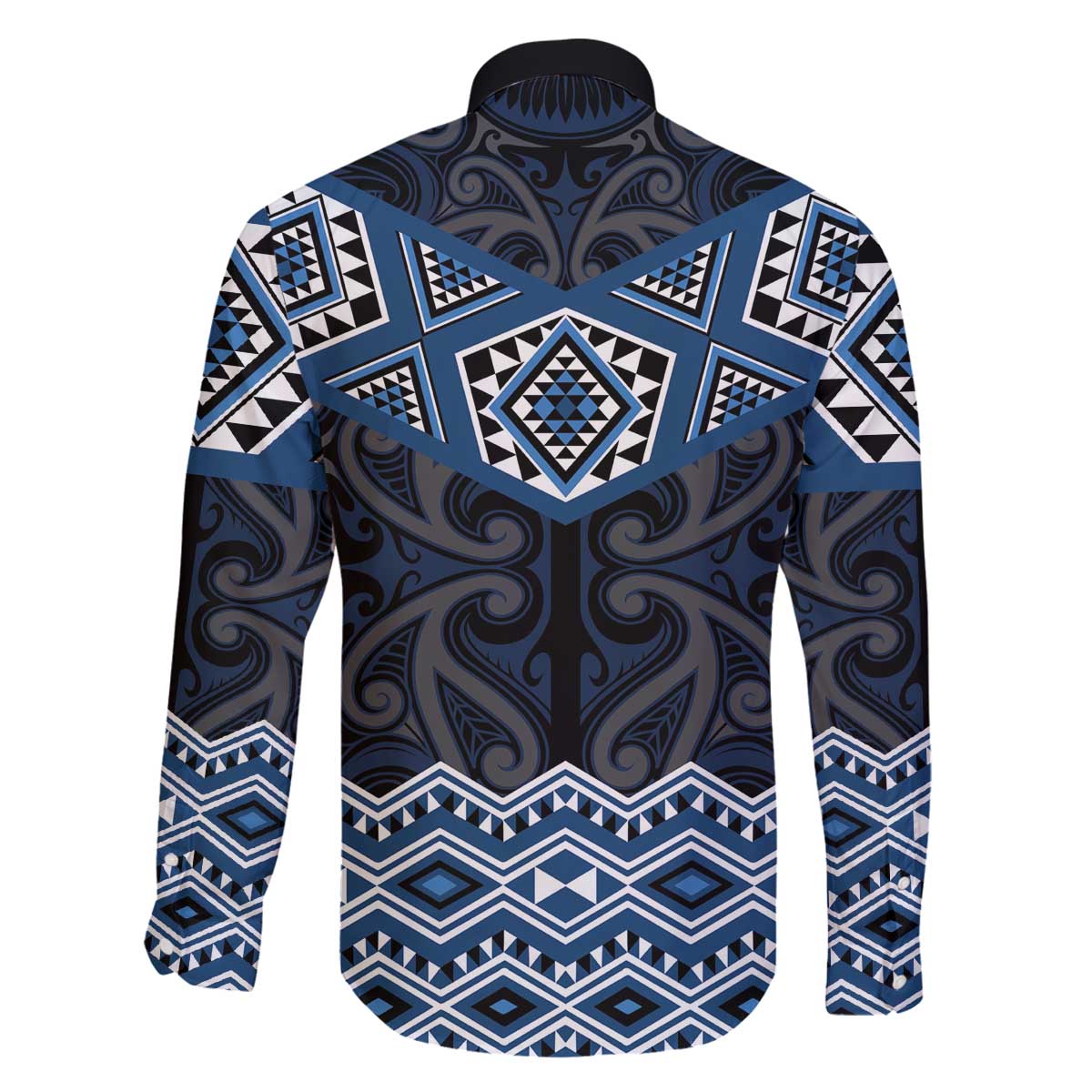 New Zealand Aotearoa Family Matching Off The Shoulder Long Sleeve Dress and Hawaiian Shirt Blue Taniko Art Maori Pattern LT05 - Polynesian Pride