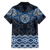 New Zealand Aotearoa Family Matching Off Shoulder Short Dress and Hawaiian Shirt Blue Taniko Art Maori Pattern LT05 - Polynesian Pride