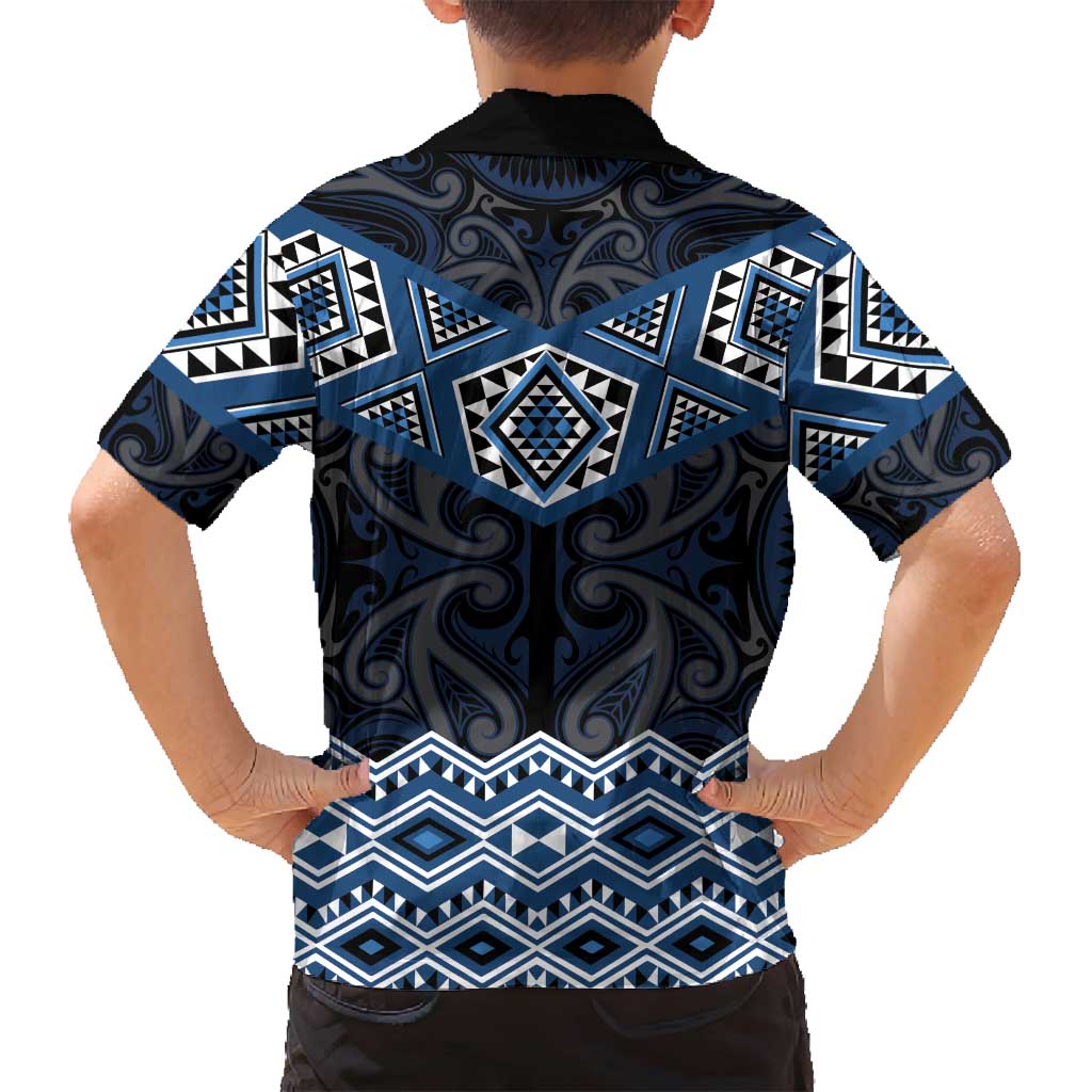 New Zealand Aotearoa Family Matching Puletasi and Hawaiian Shirt Blue Taniko Art Maori Pattern LT05 - Polynesian Pride