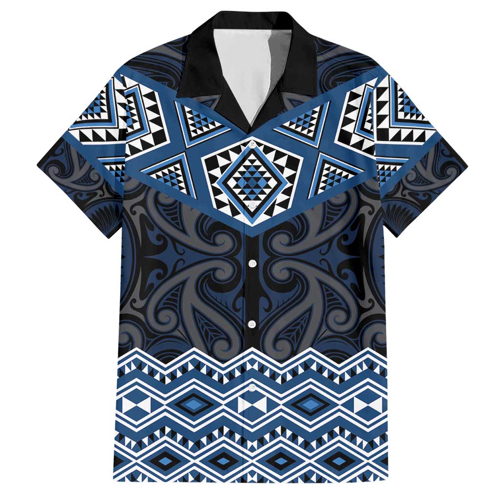 New Zealand Aotearoa Family Matching Short Sleeve Bodycon Dress and Hawaiian Shirt Blue Taniko Art Maori Pattern LT05 Dad's Shirt - Short Sleeve Blue - Polynesian Pride