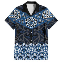 New Zealand Aotearoa Family Matching Summer Maxi Dress and Hawaiian Shirt Blue Taniko Art Maori Pattern LT05 Dad's Shirt - Short Sleeve Blue - Polynesian Pride