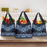 New Zealand Aotearoa Grocery Bag Blue Taniko Art Maori Pattern