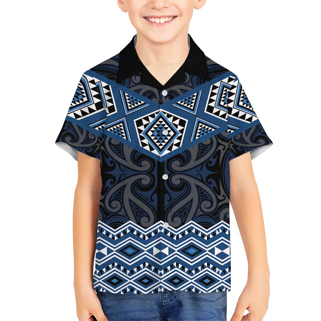 New Zealand Aotearoa Kid Hawaiian Shirt Blue Taniko Art Maori Pattern LT05 Kid Blue - Polynesian Pride