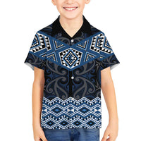 New Zealand Aotearoa Kid Hawaiian Shirt Blue Taniko Art Maori Pattern LT05 Kid Blue - Polynesian Pride