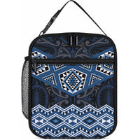New Zealand Aotearoa Lunch Bag Blue Taniko Art Maori Pattern LT05 10.2 × 8.3 × 4.3 inch Blue - Polynesian Pride