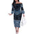 New Zealand Aotearoa Off The Shoulder Long Sleeve Dress Blue Taniko Art Maori Pattern