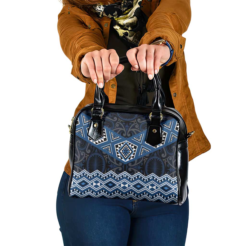 New Zealand Aotearoa Shoulder Handbag Blue Taniko Art Maori Pattern LT05 One Size Blue - Polynesian Pride