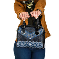 New Zealand Aotearoa Shoulder Handbag Blue Taniko Art Maori Pattern LT05 One Size Blue - Polynesian Pride