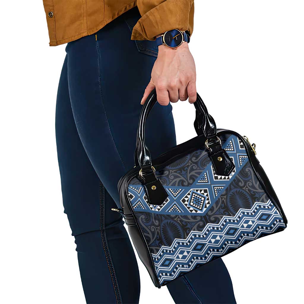New Zealand Aotearoa Shoulder Handbag Blue Taniko Art Maori Pattern LT05 - Polynesian Pride