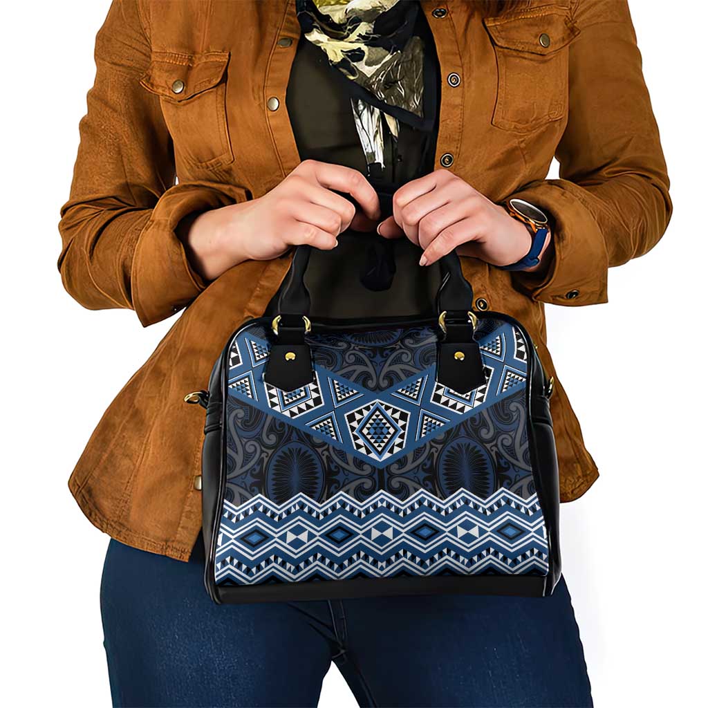 New Zealand Aotearoa Shoulder Handbag Blue Taniko Art Maori Pattern LT05 - Polynesian Pride