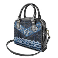 New Zealand Aotearoa Shoulder Handbag Blue Taniko Art Maori Pattern LT05 - Polynesian Pride