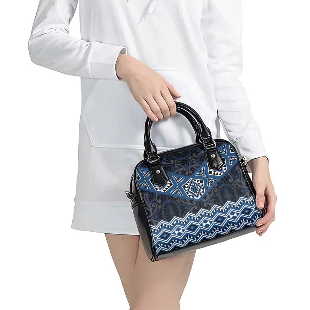 New Zealand Aotearoa Shoulder Handbag Blue Taniko Art Maori Pattern LT05 - Polynesian Pride