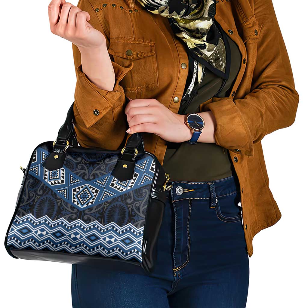 New Zealand Aotearoa Shoulder Handbag Blue Taniko Art Maori Pattern LT05 - Polynesian Pride