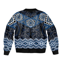 New Zealand Aotearoa Sleeve Zip Bomber Jacket Blue Taniko Art Maori Pattern LT05 - Polynesian Pride