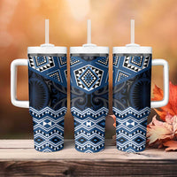 New Zealand Aotearoa Tumbler With Handle Blue Taniko Art Maori Pattern
