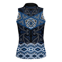 New Zealand Aotearoa Women Sleeveless Polo Shirt Blue Taniko Art Maori Pattern LT05 - Polynesian Pride