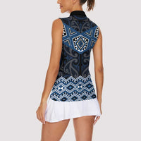 New Zealand Aotearoa Women Sleeveless Polo Shirt Blue Taniko Art Maori Pattern LT05 - Polynesian Pride