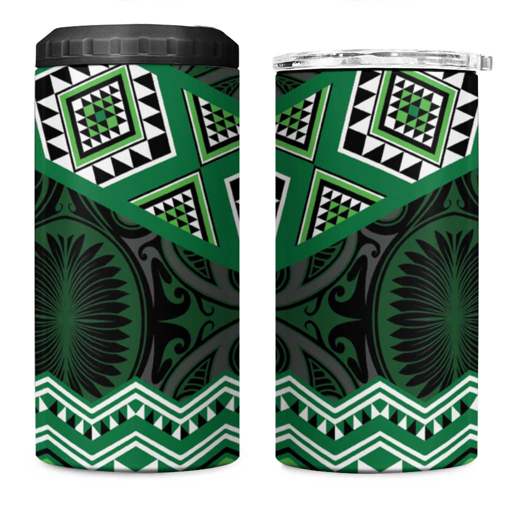 New Zealand Aotearoa 4 in 1 Can Cooler Tumbler Green Taniko Art Maori Pattern LT05 One Size: 16 oz Green - Polynesian Pride