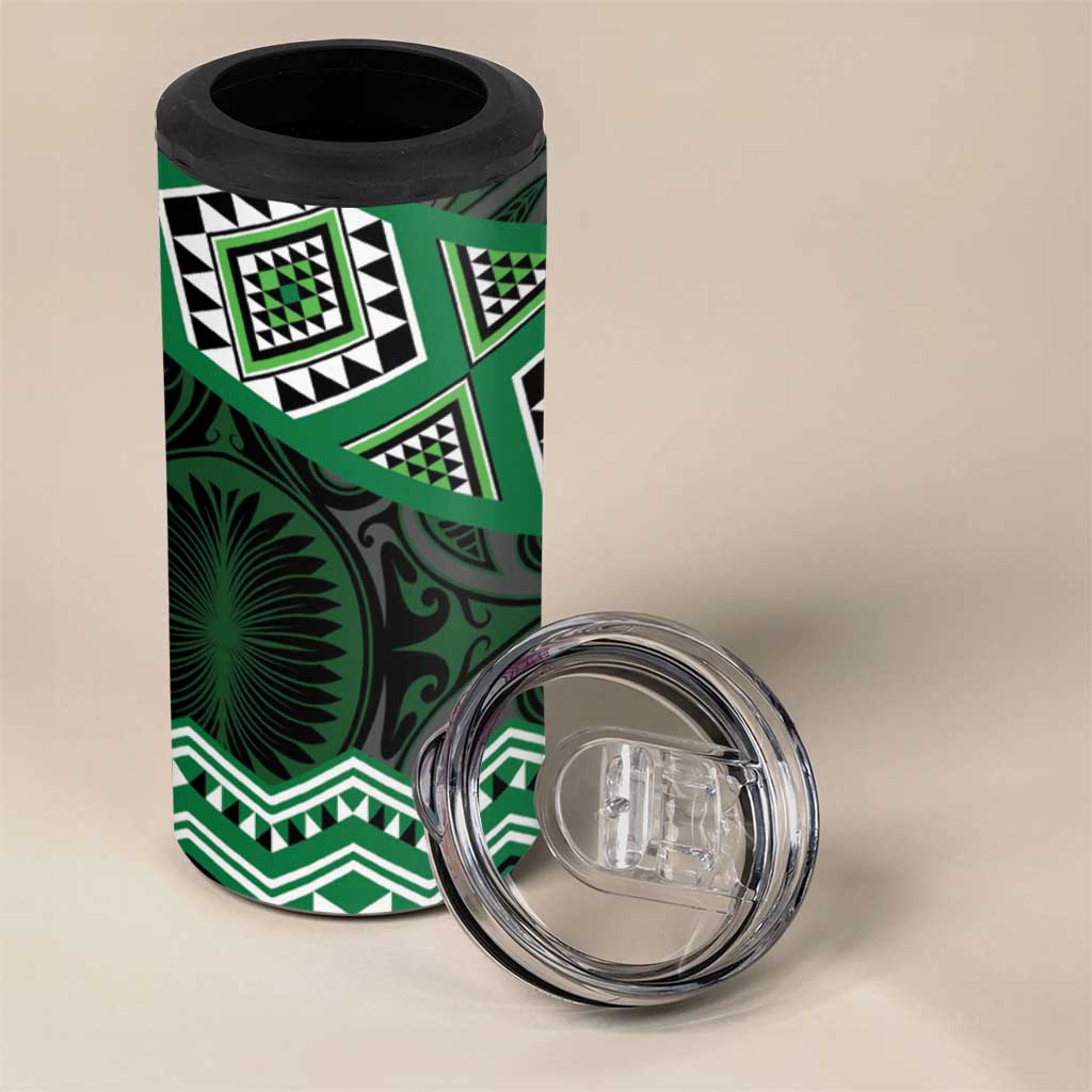New Zealand Aotearoa 4 in 1 Can Cooler Tumbler Green Taniko Art Maori Pattern LT05 - Polynesian Pride