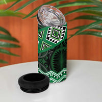 New Zealand Aotearoa 4 in 1 Can Cooler Tumbler Green Taniko Art Maori Pattern LT05 - Polynesian Pride