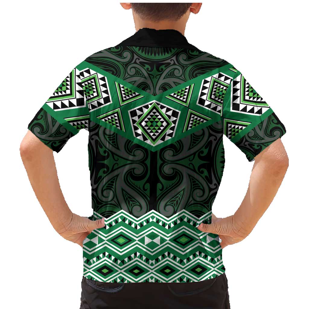 New Zealand Aotearoa Family Matching Mermaid Dress and Hawaiian Shirt Green Taniko Art Maori Pattern LT05 - Polynesian Pride