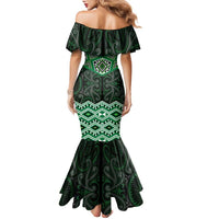 New Zealand Aotearoa Family Matching Mermaid Dress and Hawaiian Shirt Green Taniko Art Maori Pattern LT05 - Polynesian Pride