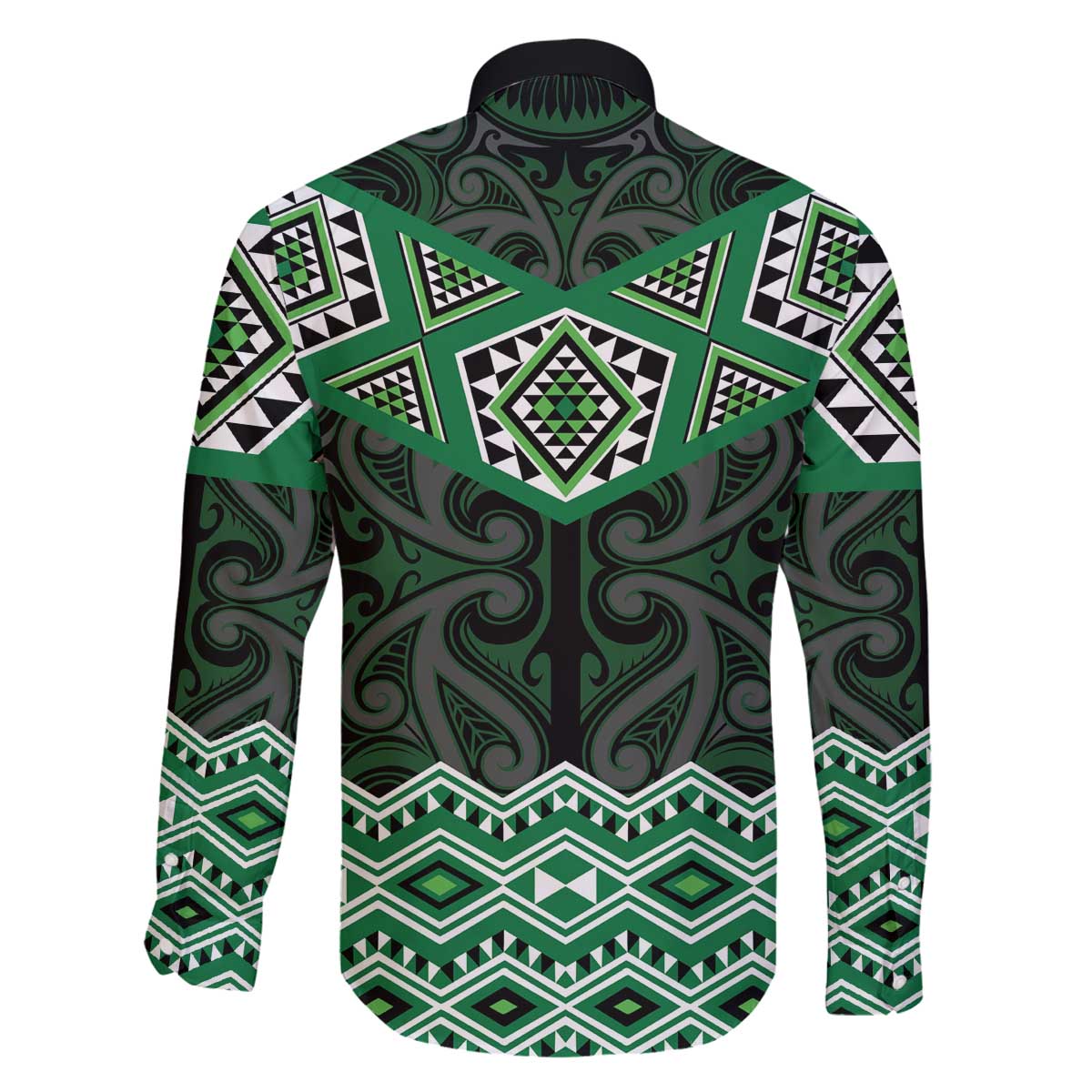 New Zealand Aotearoa Family Matching Off The Shoulder Long Sleeve Dress and Hawaiian Shirt Green Taniko Art Maori Pattern LT05 - Polynesian Pride