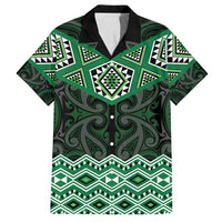 New Zealand Aotearoa Family Matching Off Shoulder Maxi Dress and Hawaiian Shirt Green Taniko Art Maori Pattern LT05 Dad's Shirt - Short Sleeve Green - Polynesian Pride