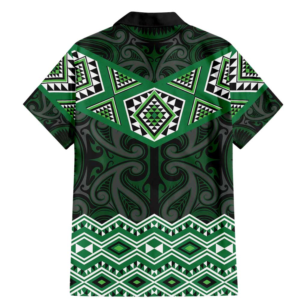 New Zealand Aotearoa Family Matching Off Shoulder Short Dress and Hawaiian Shirt Green Taniko Art Maori Pattern LT05 - Polynesian Pride