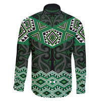 New Zealand Aotearoa Family Matching Puletasi and Hawaiian Shirt Green Taniko Art Maori Pattern