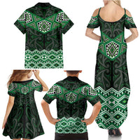 New Zealand Aotearoa Family Matching Summer Maxi Dress and Hawaiian Shirt Green Taniko Art Maori Pattern LT05 - Polynesian Pride