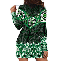 New Zealand Aotearoa Hoodie Dress Green Taniko Art Maori Pattern LT05 - Polynesian Pride