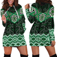 New Zealand Aotearoa Hoodie Dress Green Taniko Art Maori Pattern LT05 - Polynesian Pride