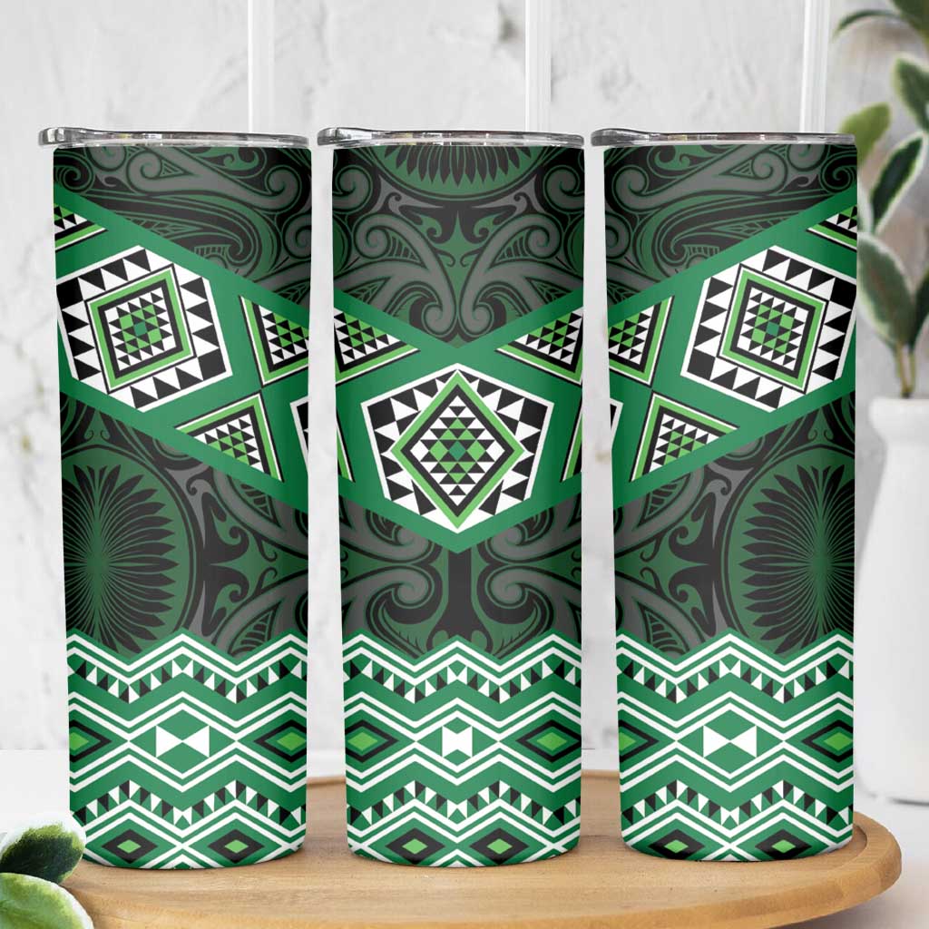 New Zealand Aotearoa Skinny Tumbler Green Taniko Art Maori Pattern LT05 - Polynesian Pride