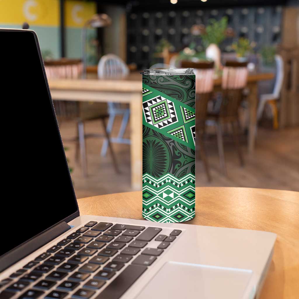 New Zealand Aotearoa Skinny Tumbler Green Taniko Art Maori Pattern LT05 - Polynesian Pride